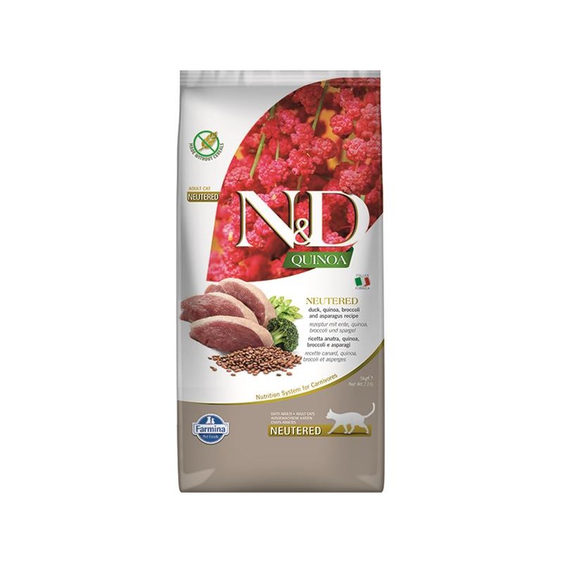 Farmina N&D cat QUINOA (GF) adult, neutered, duck, broccoli & asparagus 5 kg